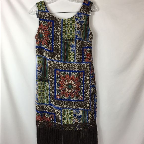 Cato sleeveless‎ fringe geometric brown dress - Picture 1 of 8